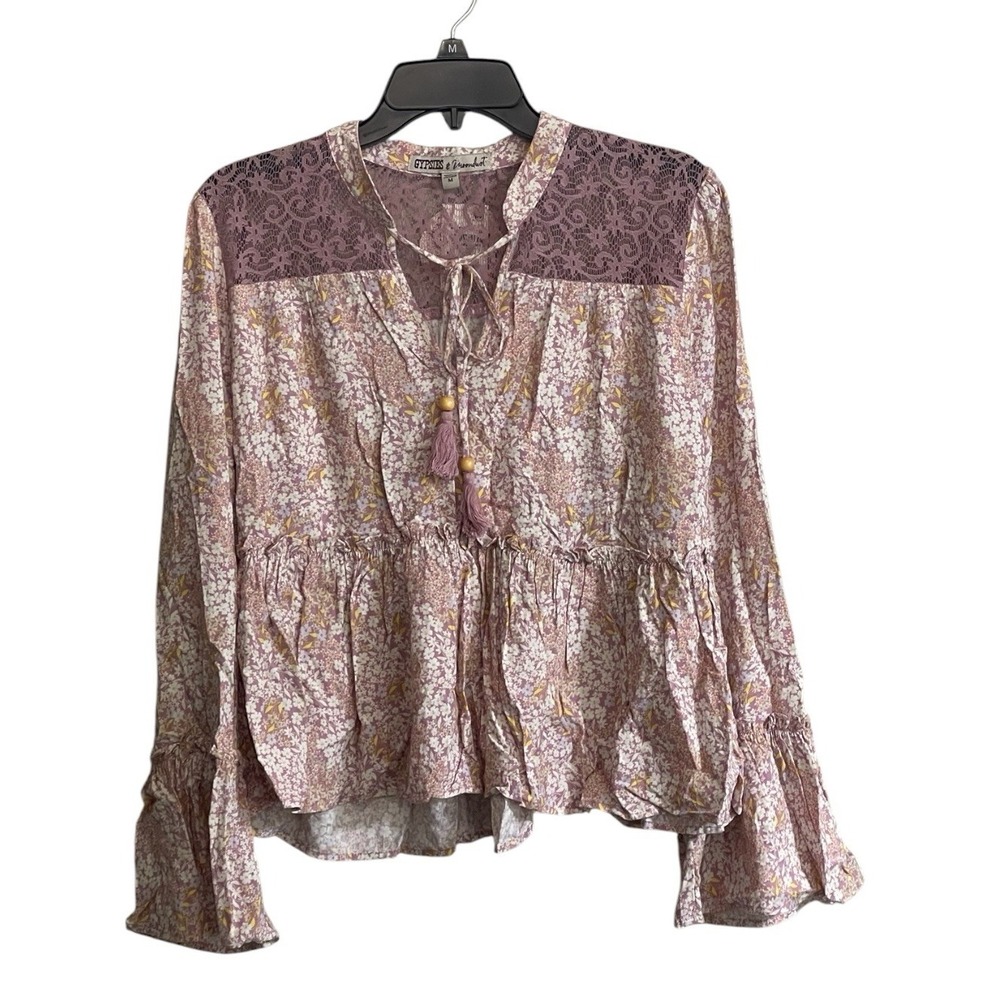 NWT Gypsies & Moondust Medium Juniors Boho Peasant Tie Front Lace Floral